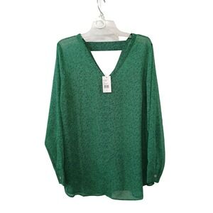 Cabi Bountiful Blouse 5208 Green Vines Paisley V-Neck Long Sleeve Top NWT Large